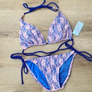Purple Lavender Flower Lace Two Piece Bikini